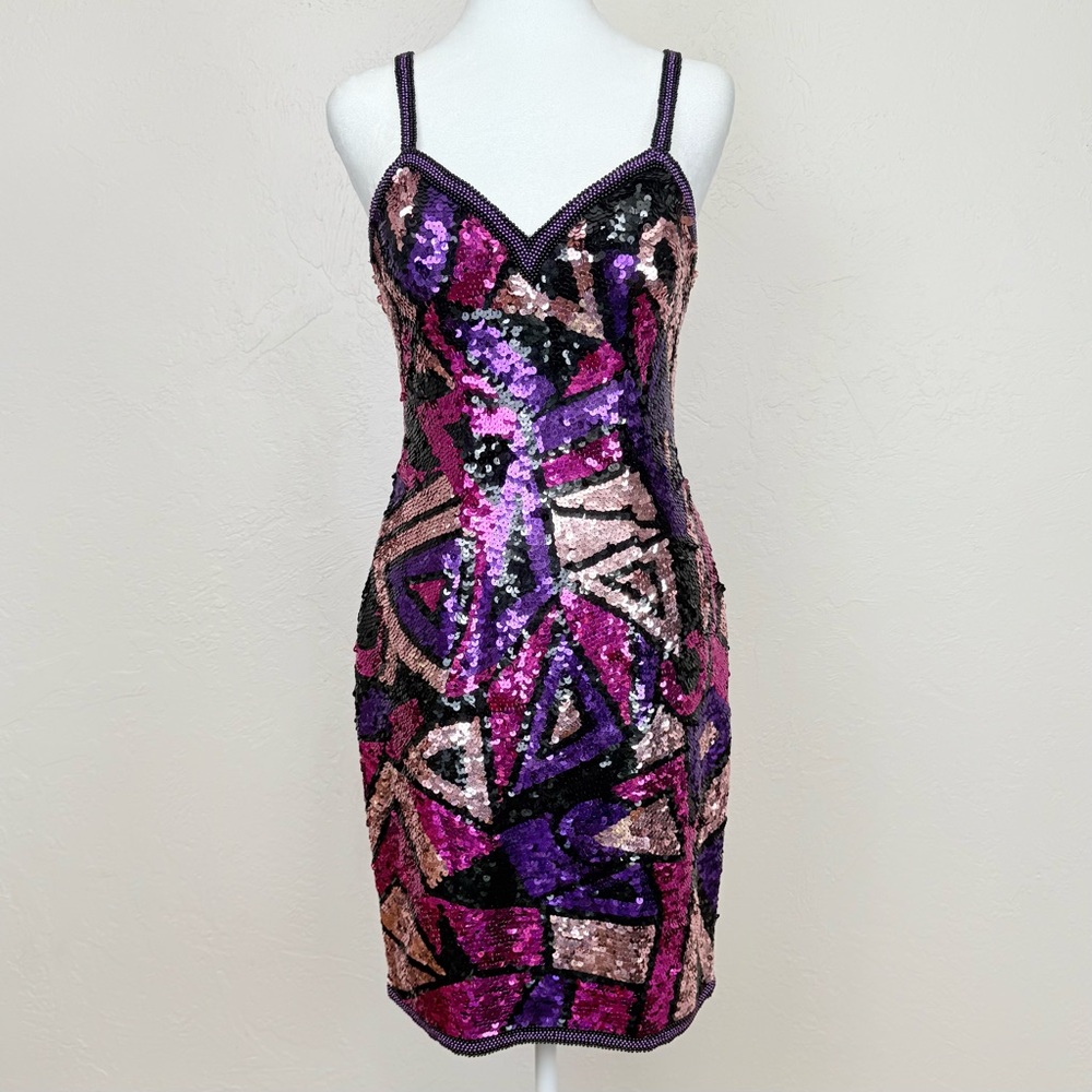 Vintage 1980s Silk Multicolor Fully Sequined & Beaded Dress by Susan Rose 8